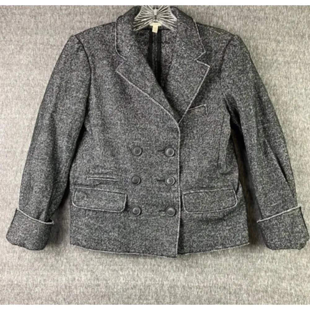 J Crew Thandie Double Breasted Blazer Size 4 Jacket Wool blend Back/Grey Marled‎